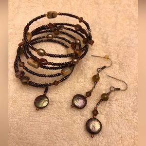 Coil Beaded Bracelet and Matching Earrings